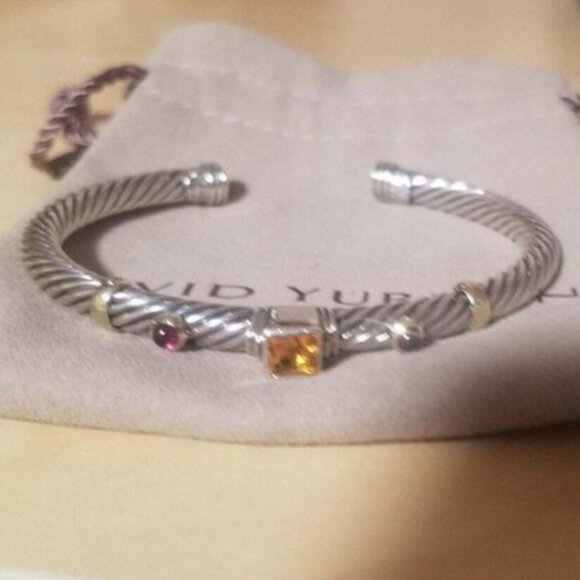 David Yurman Sterling Silver Gold Citrine Pink Tourmaline Renaissance Bracelet - Picture 2 of 2